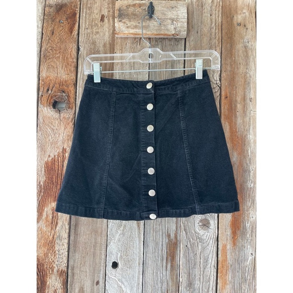 NUDE Black Mini Skirt Small Corduroy‎ Button Front